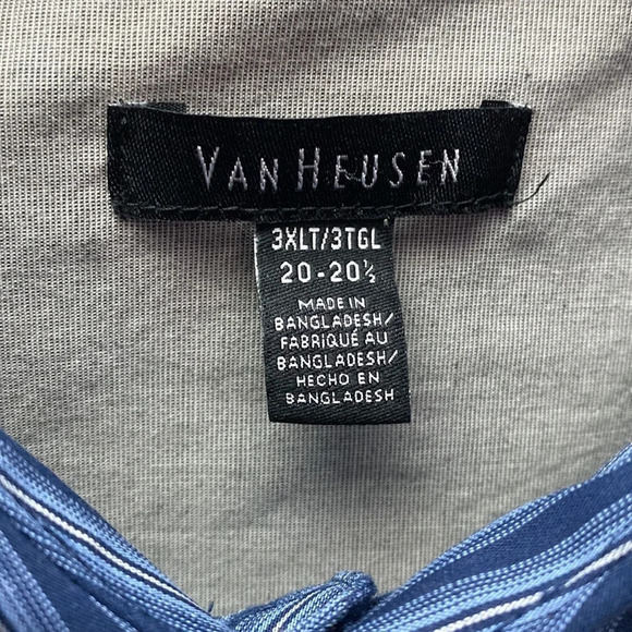 E  Van Heusen blue stripe short sleeve button down one front pocket shirt 3XLT - Picture 2 of 3